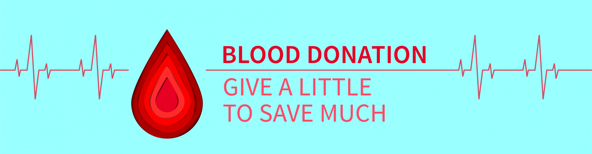 red blood drop on blue background with words Blood Donation give a little to save much