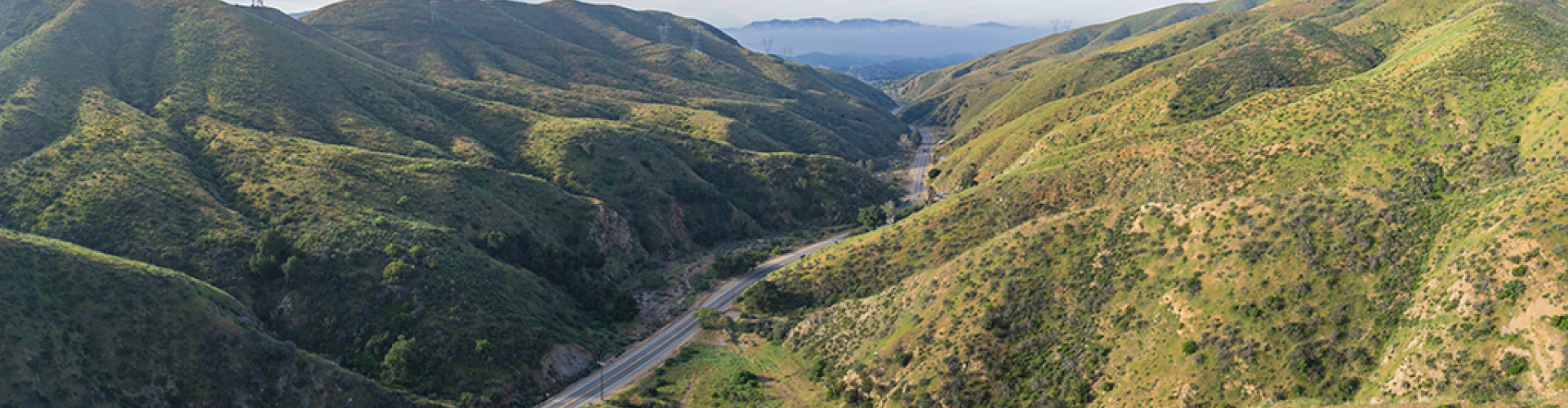 mountains in Canyon Country with freeway running between