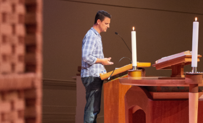 craig giving his story of God's faithfulness in Lent of 2021 at the Ambo in the Sanctuary.