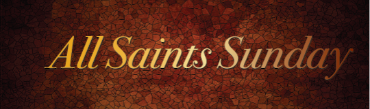 reddish brown mosaic background with words All Saints Sunday