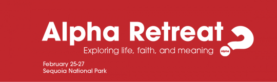 red background with words alpha retreat February 25-27 sequoia national park